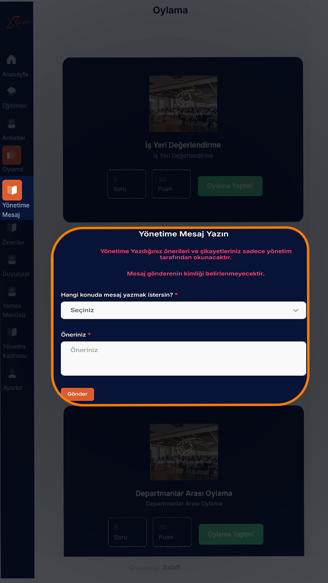 Yönetime Özel Mesaj